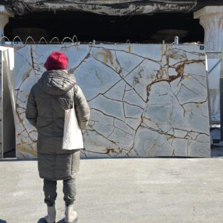 POV: It's slab decision day and the whole kitchen design is riding on it. We currently have two different lots of Blue Roma in stock to choose from...different tones, movement and veining.  @angelosmarblephila 
•
•
•
#blueromaquartzite #countertopdesign #stoneyard #fabricationshop #bluedeepquartzite