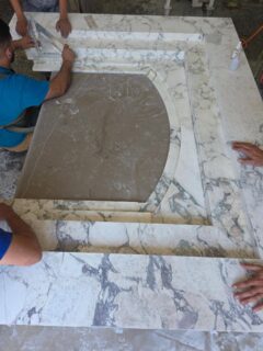 📐86" × 55" Viola Marble Fireplace install | Mitered edges 
✨️Collab with @sharpandgrey @maureenelaine ✨️
@angelosmarblephila

•
•
•
#miterededge #marblefireplace #stonecraftsmanship #violamarble #livingroomstyle