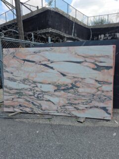 New Marble Reveal at @angelosmarblephila A must see in person! Calacatta Viola Rose in 3cm thickness. Available in polished finish and suede/honed finish. 
#calacattaviola #pinkmarble #blushcolors #notredamemarble 
#calacattarosato